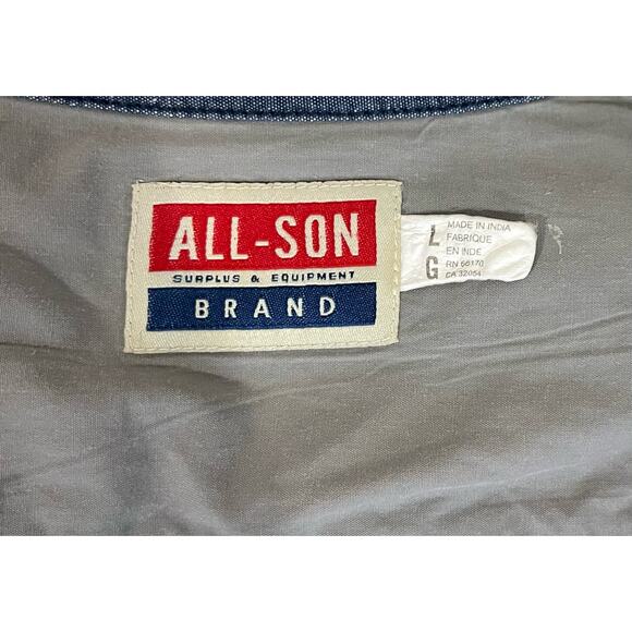 All-Son Brand Men’s Chambray Shirt Denim Button Down Blue Cotton Long Sleeve L - Picture 4 of 5